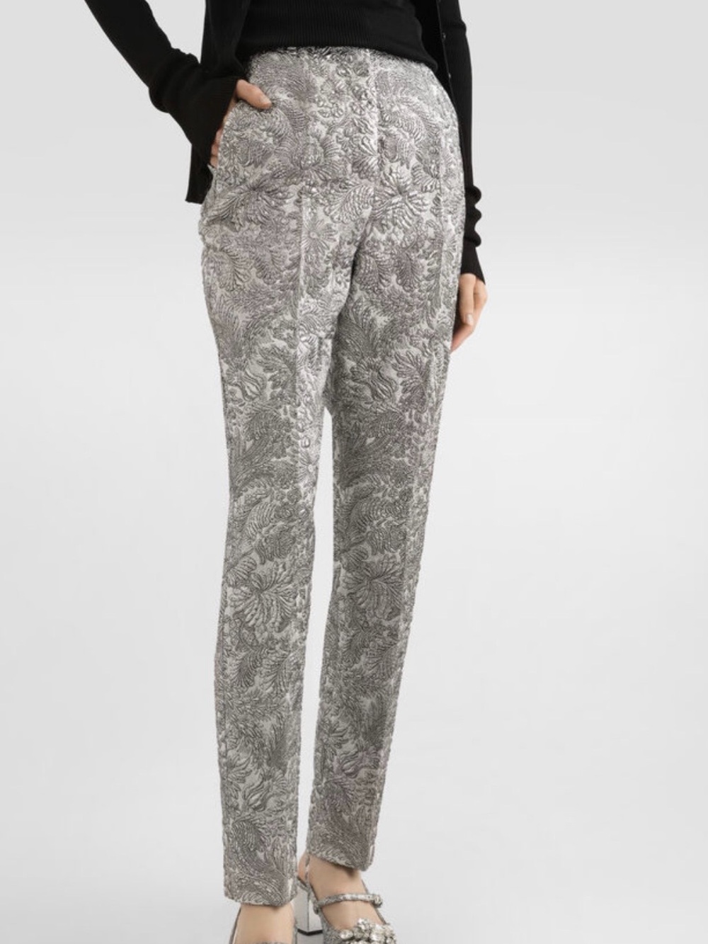 Tahari Silver Brocade Straight-Leg Pants